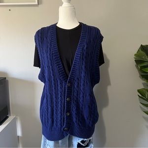 Gap Vintage Navy Blue Chunky Cable Knit Sweater